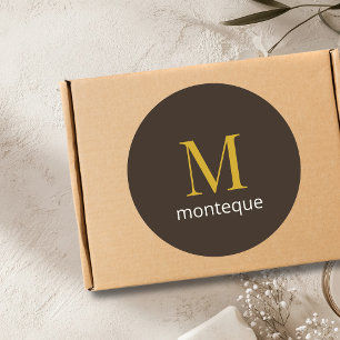 Taupe Guld Monogram Personligt Namn Lyxpresent Runt Klistermärke
