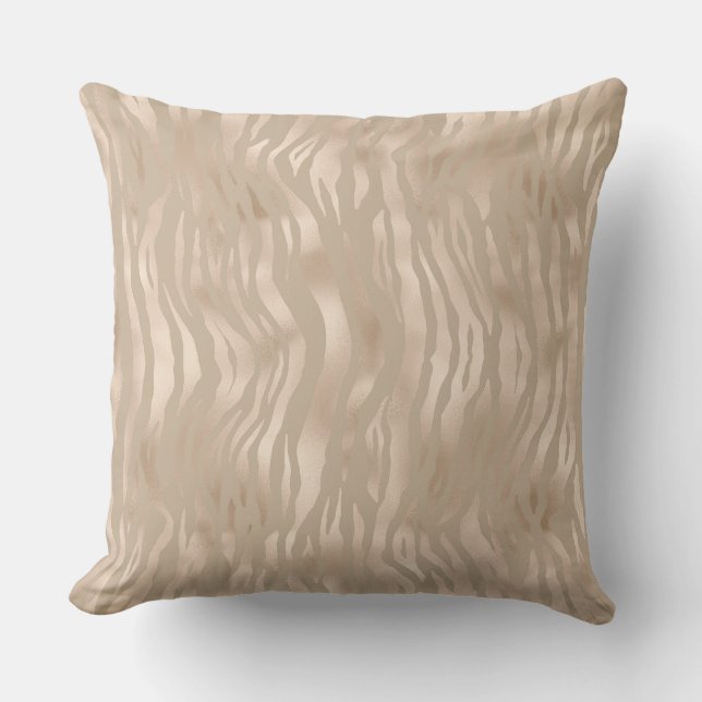 Taupe Guld Satin Animal Overlap Luxury Pillow Kudde (Framsida)