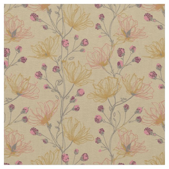 Taupe hallon och senaps blommönster tyg (Närbild)