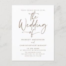 Taupe Hand Lettered Calligraphy Boho Bröllop Inbjudan Vykort