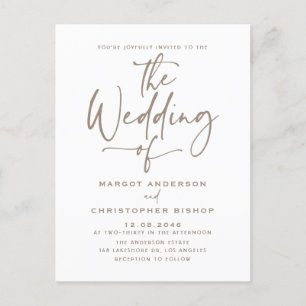 Taupe Hand Lettered Calligraphy Boho Bröllop Inbjudan Vykort
