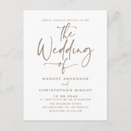 Taupe Hand Lettered Calligraphy Boho Bröllop Inbjudan Vykort