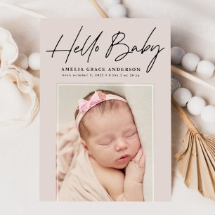 Taupe Hej Baby 2 Photo Birth Meddelande