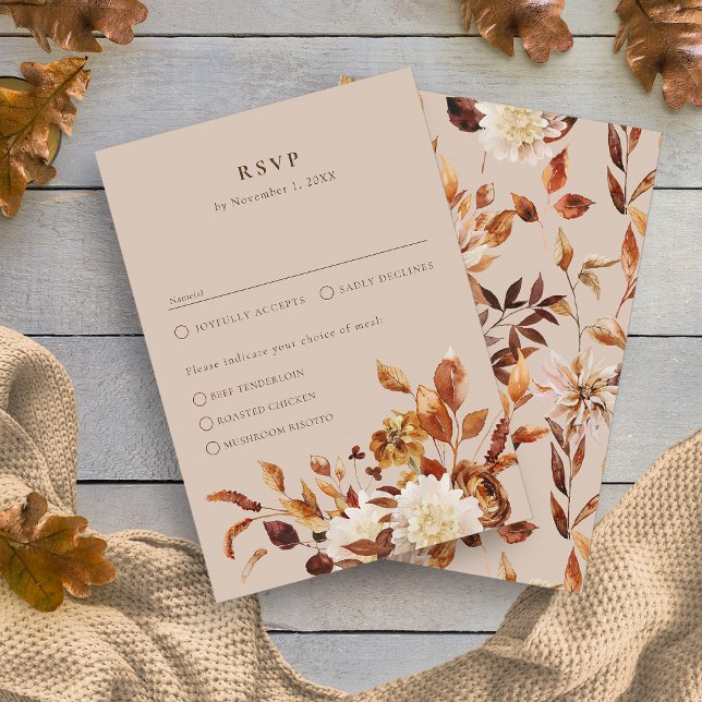 Taupe höst  OSA kort (Taupe Watercolor Autumn Leaves RSVP Card by Painted Paperie
)