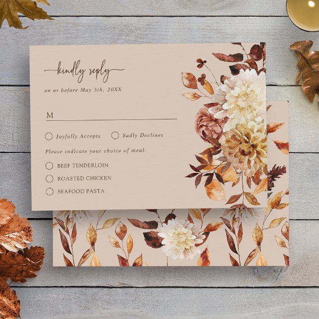 Taupe Höst Rustika Löv RSVP-kort OSA Kort (Taupe Autumn Rustic Leaves Floral RSVP Enclosure Card by Painted Paperie
)