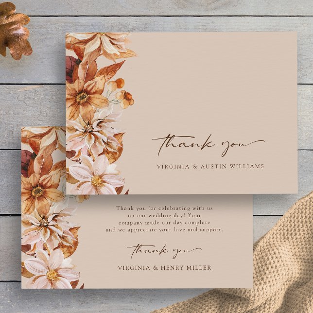Taupe Höstblad Blommig Tacksamhetskort Tack Kort (Taupe Fall Leaves Floral Thank You Card by Painted Paperie
)