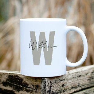 Taupe Initial Brev-minimalistisk enkelt anpassat n Kaffemugg