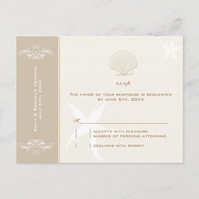 Taupe Ivory Destination Beach Wedding OSA Inbjudan Vykort (Framsida)