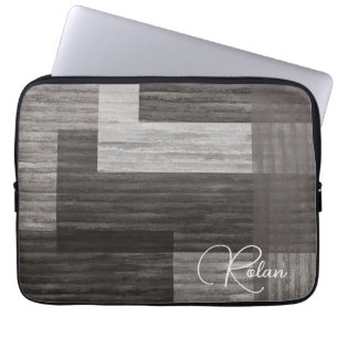 Taupe Jean patch Work Faux Burlap Laptop Fodral