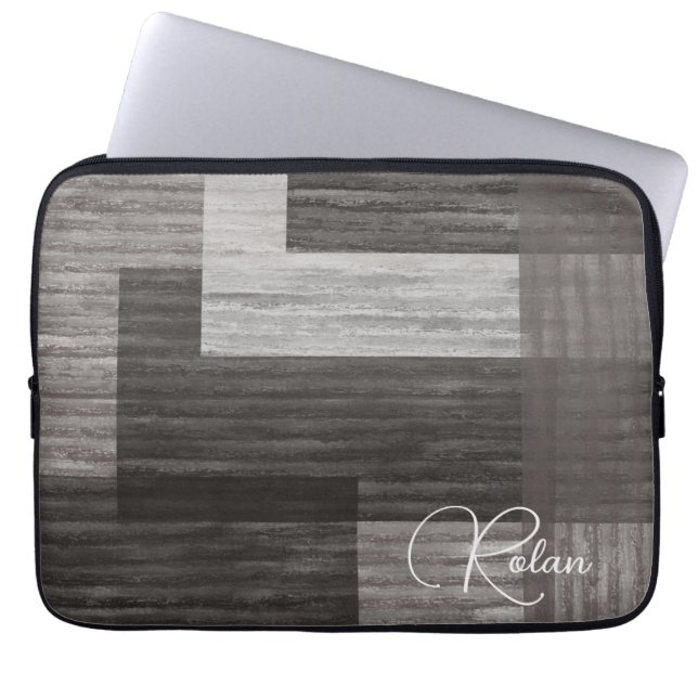 Taupe Jean patch Work Faux Burlap Laptop Fodral (Framsidan)