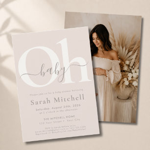 Taupe Jordnära Boho Neutral Åh Baby Shower Foto Inbjudningar