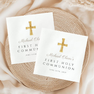 Taupe Kor Religiösa Boy First Heliga Communion Pappersservett