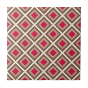 Taupe, lätt genomskinlig, Shock rosa Ikat Diamonds Kakelplatta