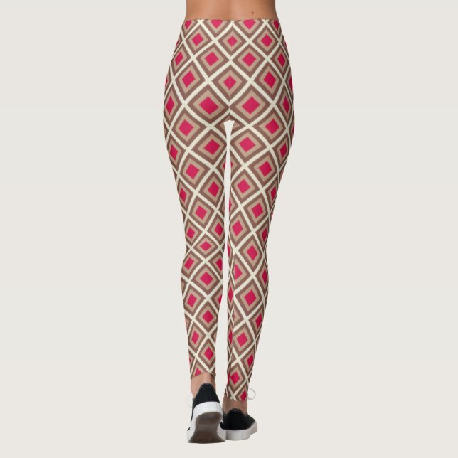 Taupe, lätt genomskinlig, Shock rosa Ikat Diamonds Leggings (Baksida)