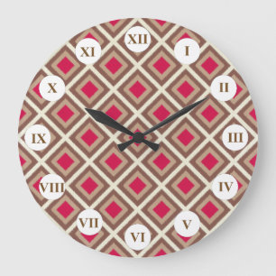 Taupe, lätt genomskinlig, Shock rosa Ikat Diamonds Stor Klocka