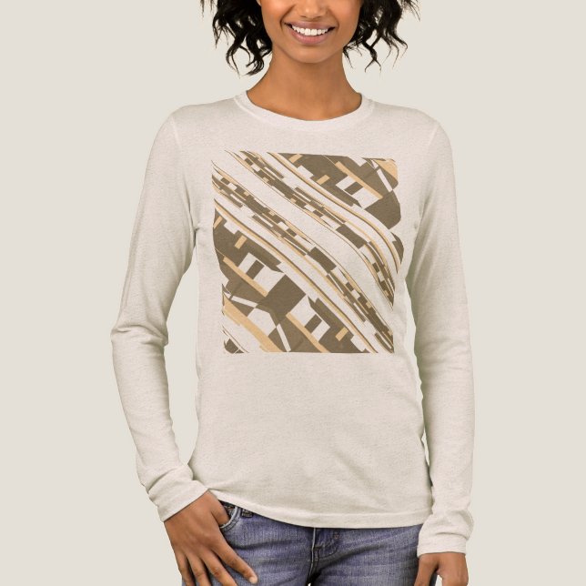 Taupe Light Tan Southwest Look Slanted Art Motif T Shirt (Framsida)