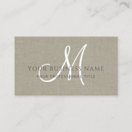 Taupe Linen Simple Minimal Monogram Visitkort