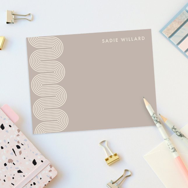 Taupe Lombard Wavy Lines Modern Stationery Card Anteckningskort (Skapare uppladdad)