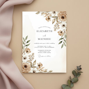 Taupe Målaraktiva Bröllopsblomma Inbjudningar