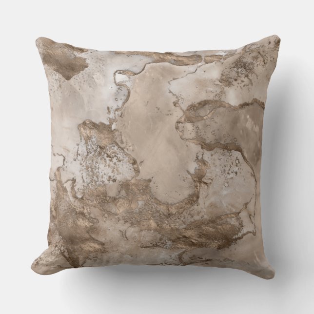 Taupe marble och guld abstrakt dekorativ kudde (Framsida)