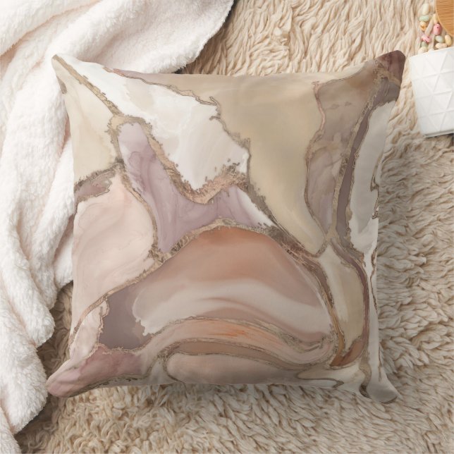 Taupe marble och guld abstrakt dekorativ kudde (Filt)