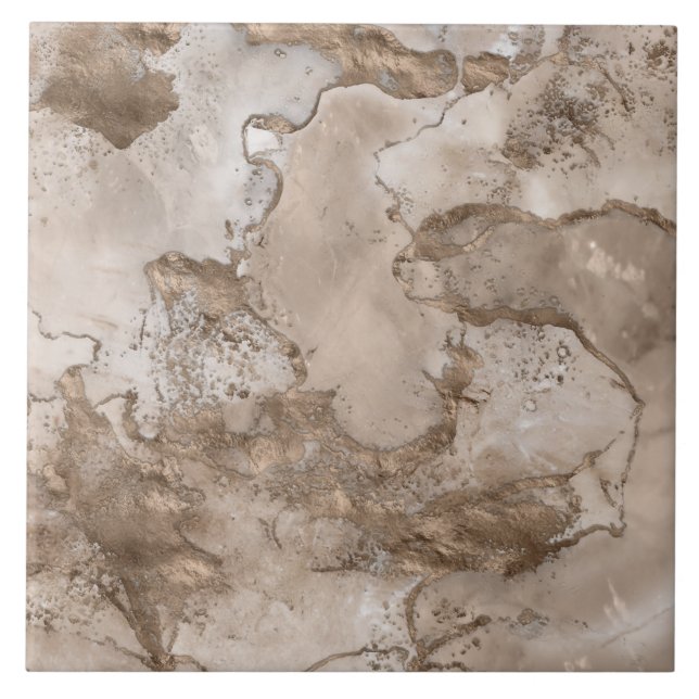 Taupe marble och guld abstrakt kakelplatta (Framsidan)