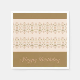 Taupe med Rosa Blommigt Pappersservett