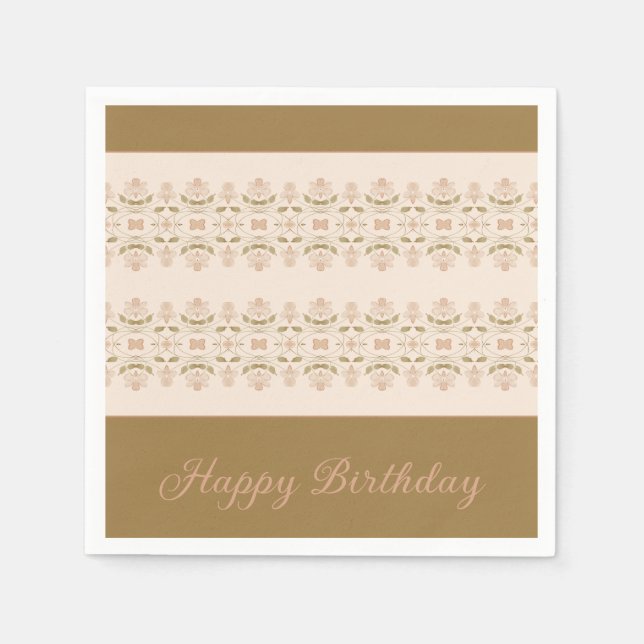 Taupe med Rosa Blommigt Pappersservett (Framsidan)