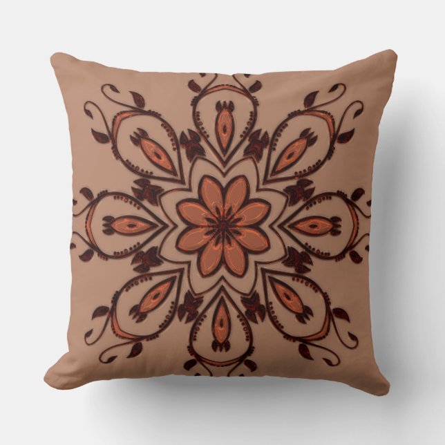 Taupe/ Melon Mandala Reversible Pillow Kudde (Framsida)