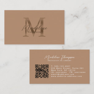 Taupe Metallbrun Monogram Skrift QR-kod Visitkort