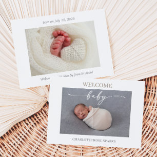 Taupe Minimal Välkomstkort för Babyfoto Inbjudningar