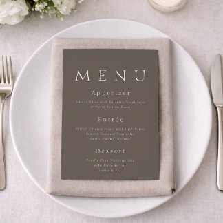 Taupe Minimalist Wedding Menu Card Inbjudningar
