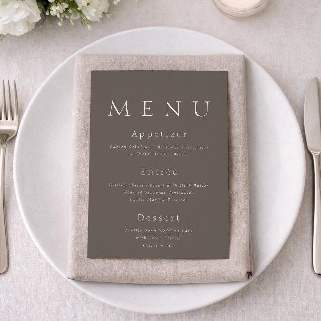Taupe Minimalist Wedding Menu Card Inbjudningar (Skapare uppladdad)