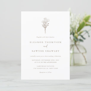 Taupe-minimalistisk Blommigt Bouquet QR-koden Bröl Inbjudningar