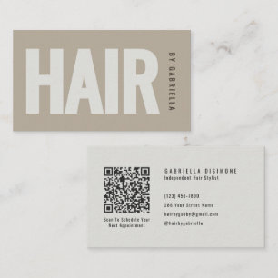 Taupe Minimalistisk Frisör QR-kod Visitkort