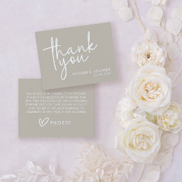 Taupe Minimalistisk Skrift Bröllopsdusch Platt Tack Kort