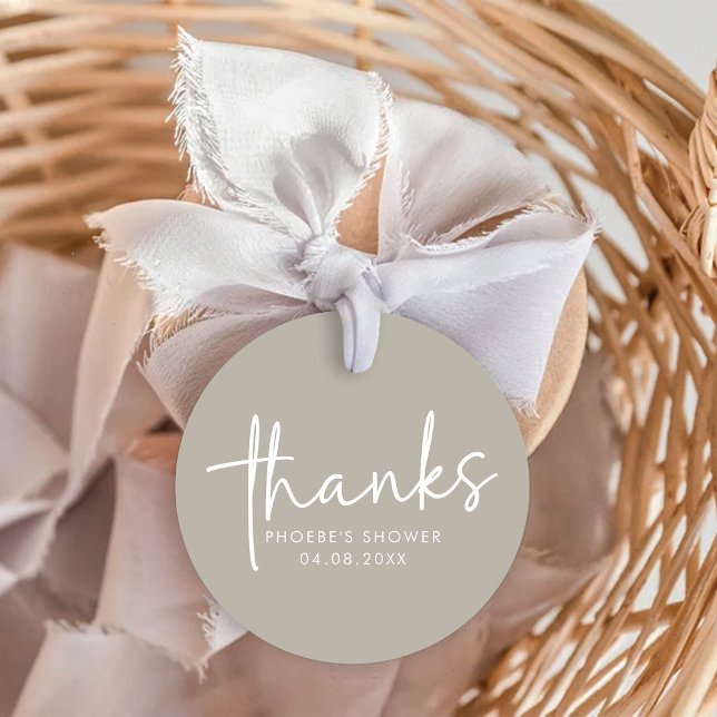 Taupe Minimalistiska Skript Bröllopsfest Förmånset Gåvor Etiketter (Skapare uppladdad)