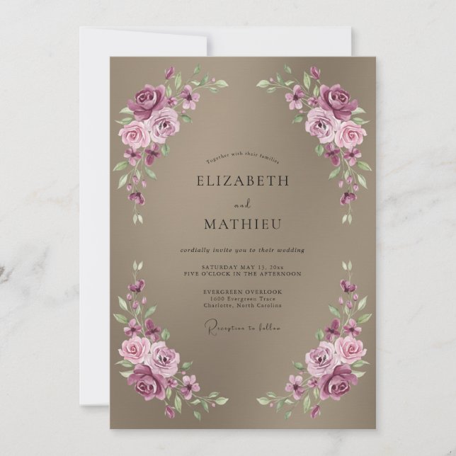 Taupe Mjuk Mauve Ranunculus Eucalyptus Bröllop Inbjudningar (Framsida)