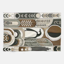 Taupe Mocha Abstrakt Grain Arcs Mönster Penguin Kökshandduk