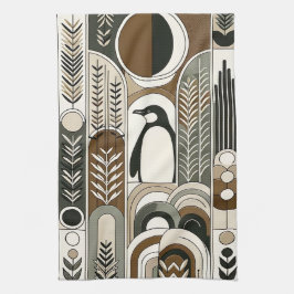 Taupe Mocha Abstrakt Grain Arcs Mönster Penguin Kökshandduk