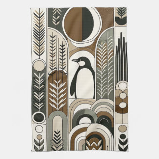 Taupe Mocha Abstrakt Grain Arcs Mönster Penguin Kökshandduk