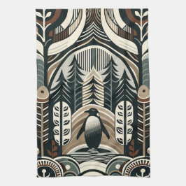 Taupe Mocha Ivory Penguin Forest med Arcs Träd Kökshandduk