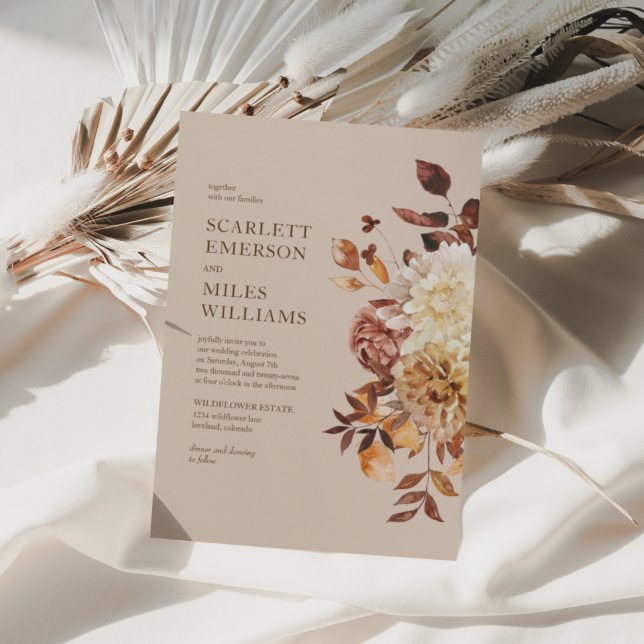 Taupe Modern Fall Terracotta Blommigt Bröllop Inbjudningar (Taupe Modern Fall Terracotta Floral Wedding Invitation by Painted Paperie
)