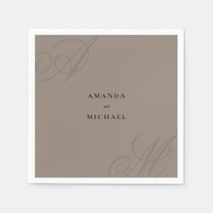 Taupe Modern Kant Elegant Monogram Bröllop Pappersservett
