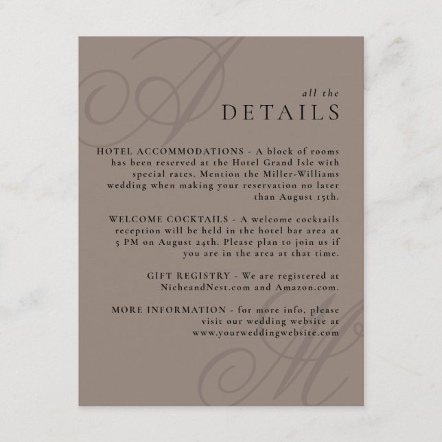 Taupe Modern Kant Eleganta Monogramdetaljer Tilläggskort (Framsida)