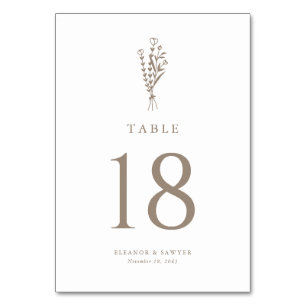 Taupe Modern Minimalist Blommigt Bouquet Bröllop Bordsnummer