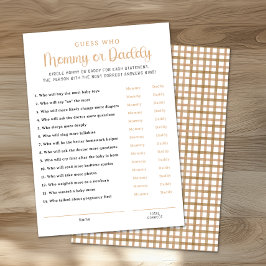 Taupe Mommy or Daddy Baby Shower Game Card Rådkort