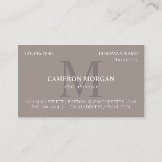 Taupe Monogrammed Professionell Visitkort (Framsida)