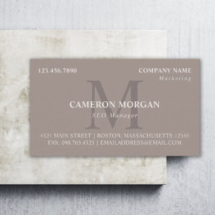 Taupe Monogrammerat Professionellt Visitkort
