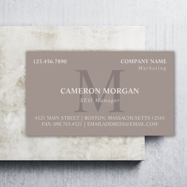 Taupe Monogrammerat Professionellt Visitkort (Skapare uppladdad)